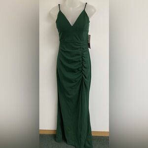Emerald Sundae Hunter Green Ruched Satin Spaghetti Strap Formal Dress Size L